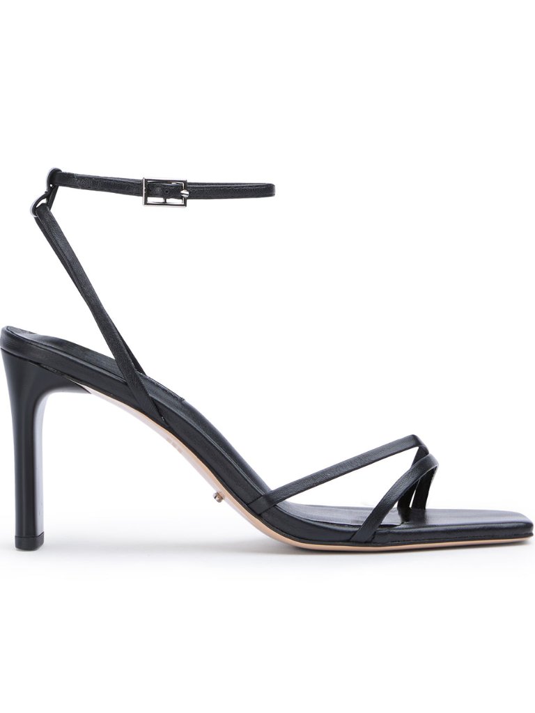 Tony Bianco Corso Sandal In Black Nappa Leather Ankle Strop Mid High Block Heel